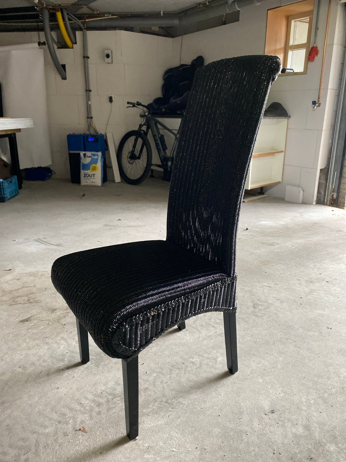 6 Rieten eetkamer stoelen, Ophalen, Gebruikt, Zwart, Riet of Rotan