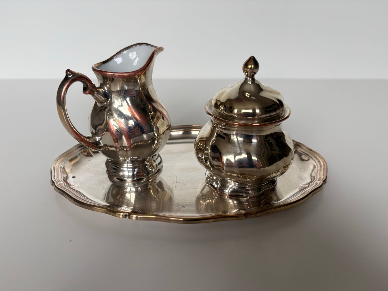 Vintage verzilverde Melkkan, Suikerpot en schaaltje Set, Ophalen