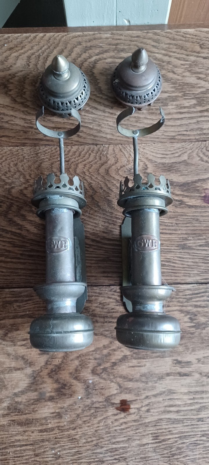 Antieke GWR Koetslampen - Messing Kaarslampen, Antiek en Kunst, Antiek | Lampen, Ophalen of Verzenden
