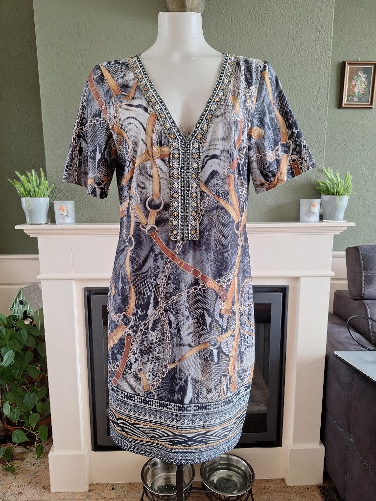 K-Design K Design gave jurk met mooie kraag L 42 44, K-design, Verzenden, Maat 42/44 (L), Zo goed als nieuw