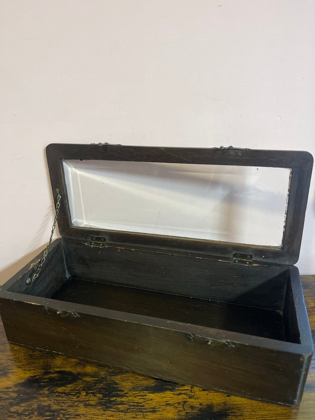 Antieke houten kistje met glazen deksel, Antiek en Kunst, Ophalen of Verzenden