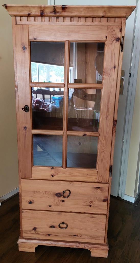 Mooie brocante vitrine kast, Ophalen, 50 tot 100 cm, Zo goed als nieuw, 150 tot 200 cm
