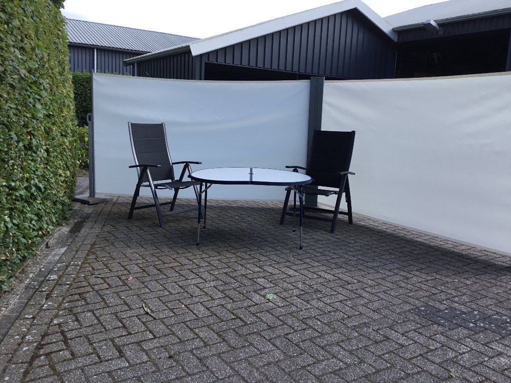 Dubbel uittrekbaar windscherm, Tuin en Terras, Tuinschermen, Ophalen, Aluminium, Zo goed als nieuw, 200 cm of meer