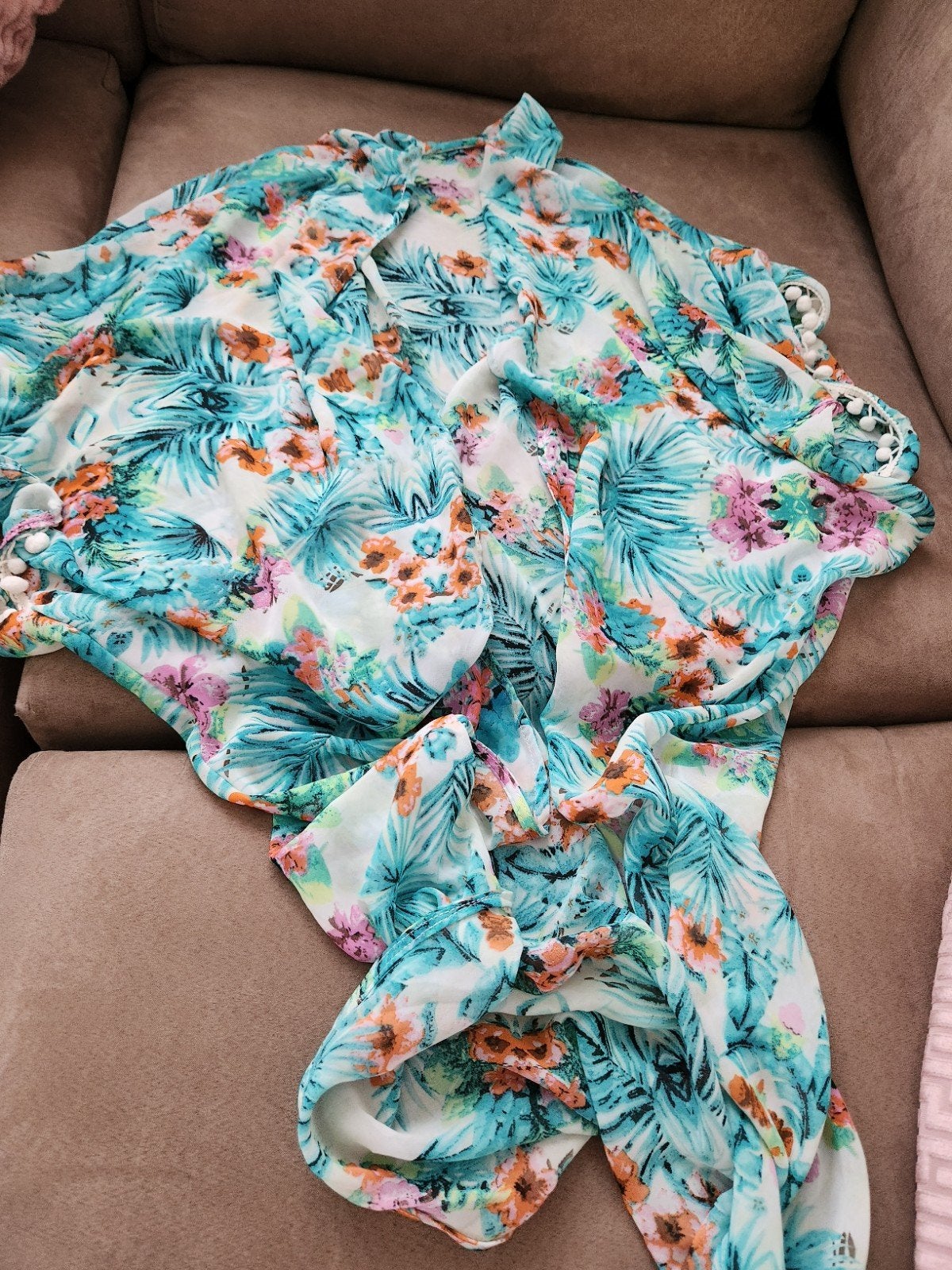Zomerse Kimono/Stranddoek met Tropische Print - Maat S, Ophalen of Verzenden, Zo goed als nieuw, Meerkleurig, Overige typen