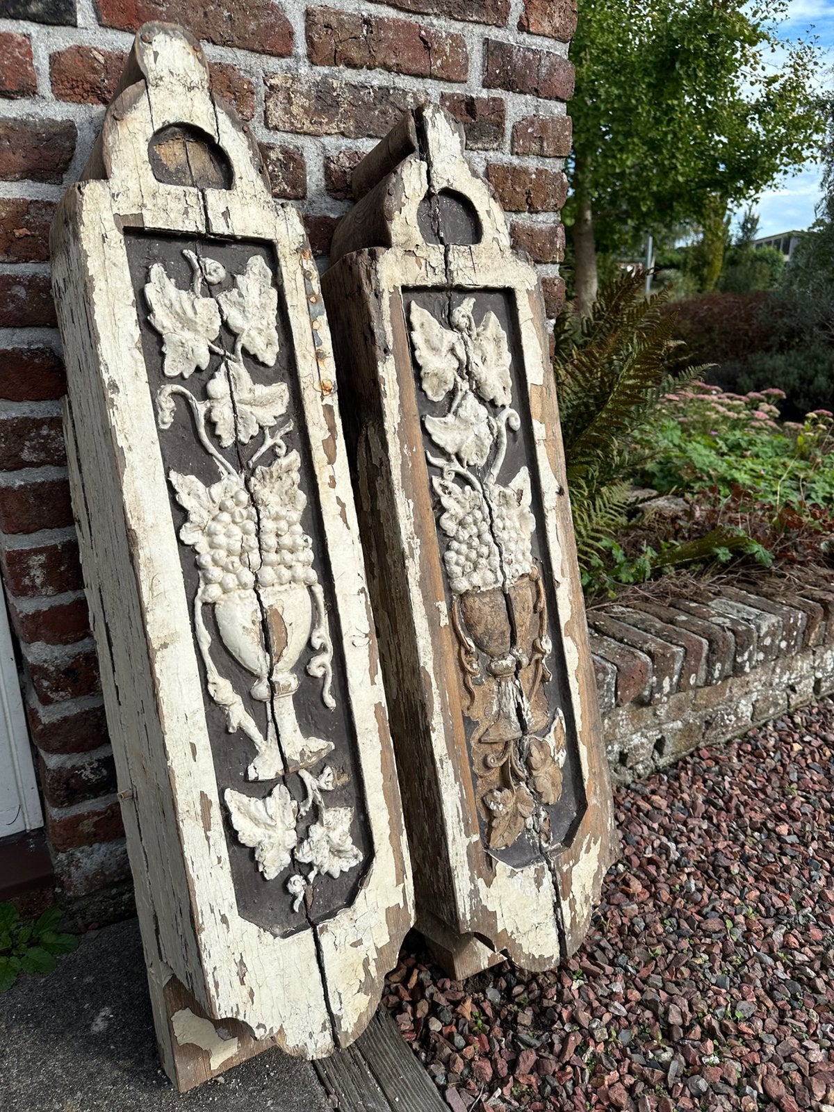 Twee antieke houten zuilen - 200 jaar oud - Amsterdams, Ophalen, Gebruikt