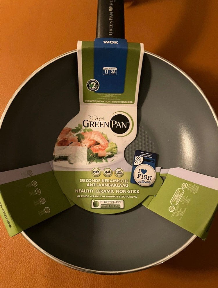 Nieuwe GreenPan wok keramisch voor alle warmtebronnen, Ophalen of Verzenden, Zo goed als nieuw, Gietijzer, Wok