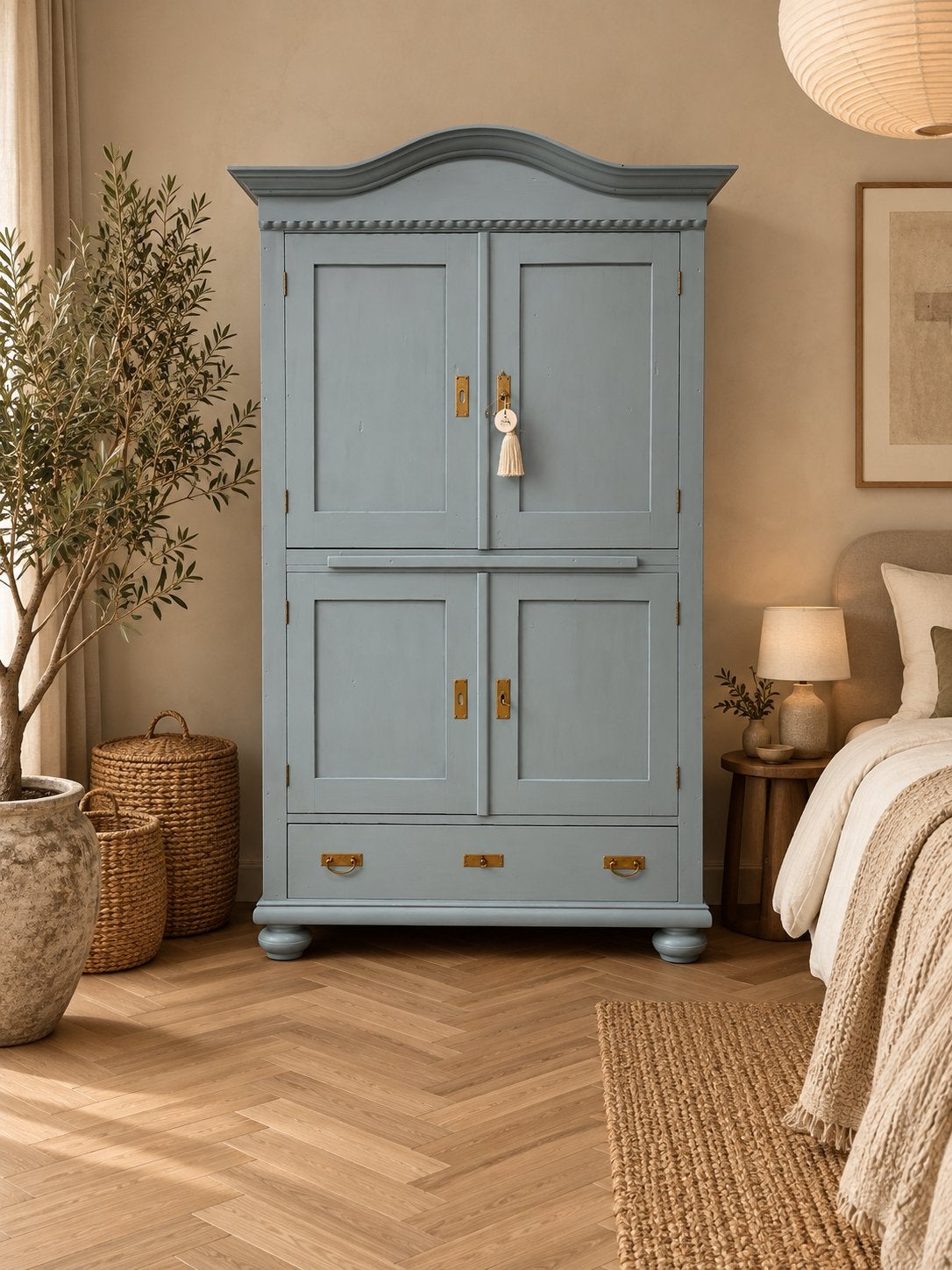 Antieke linnenkast kledingkast buffetkast meidenkast blauw, Ophalen, 50 tot 70 cm, 105 cm of meer, Nvt