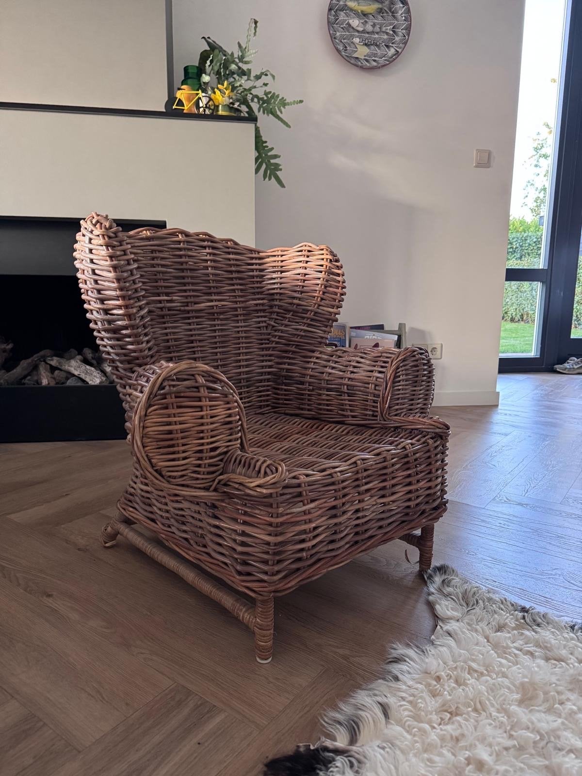 Rotan fauteuil, rieten stoel, kinderstoel, vintage, Ophalen, Gebruikt, Minder dan 75 cm, Riet of Rotan