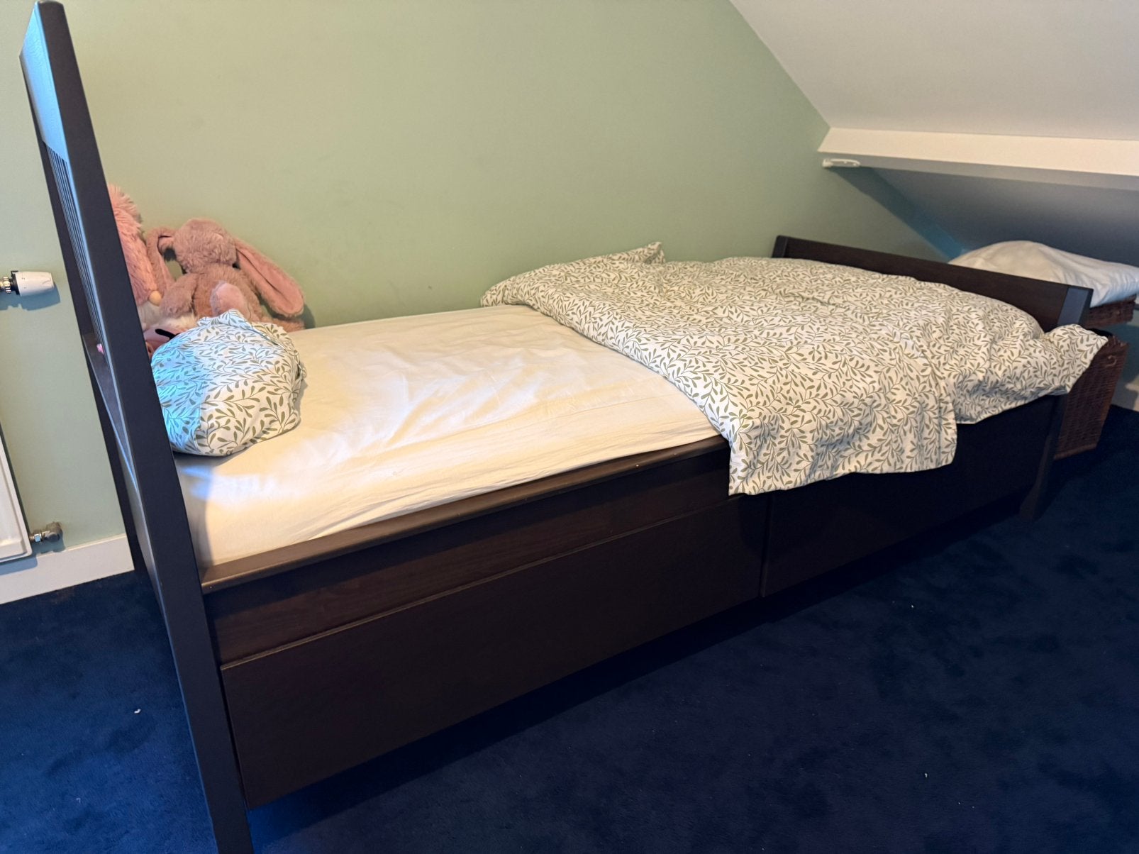 Eenpersoons bed 90x200 met 2 lades- tienerkamer, Ophalen, 90 cm, Eenpersoons, Bruin