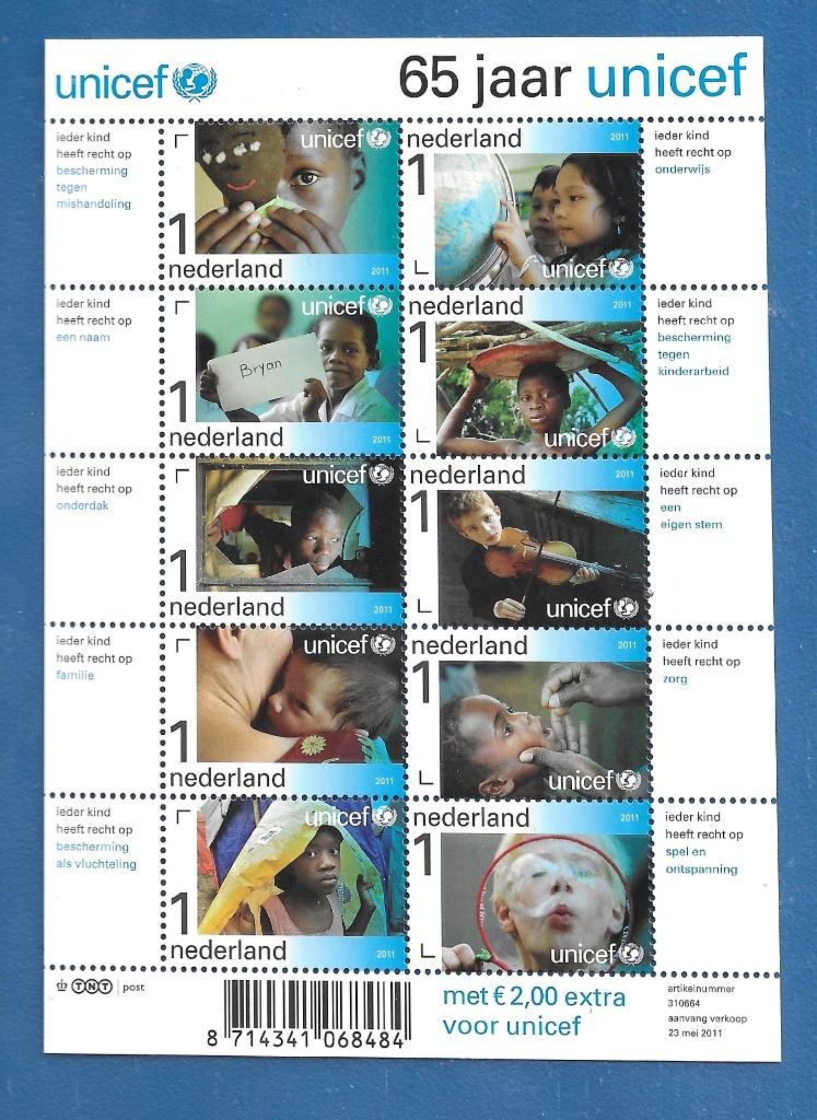 NVPH Va2823-2832 Unicef 65 jaar ( toeslag ) - 2011, Verzenden, Na 1940, Postfris