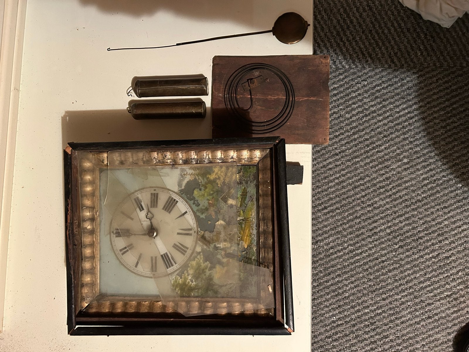 Antieke Franse Klok met Schilderij en Losse Onderdelen, Ophalen