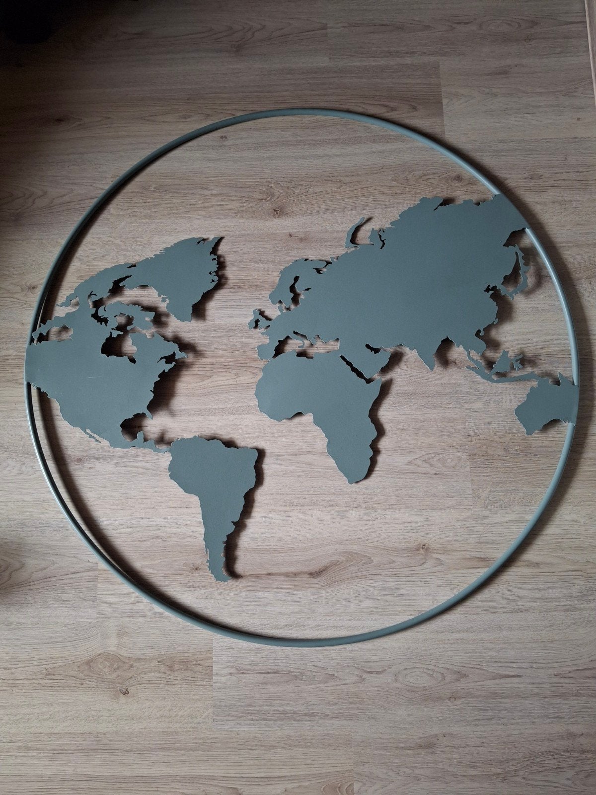 Wanddecoratie wereldkaart metaal groen-grijs industrieel, Ophalen, Gebruikt