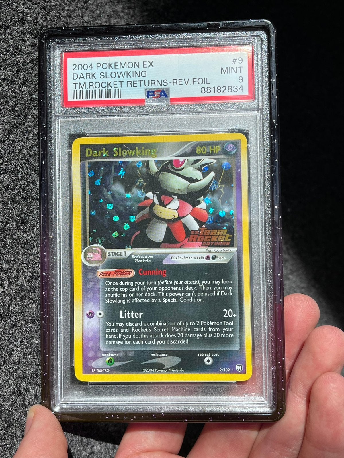 Pokémon PSA 9 Dark Slowking Rev. holo #9 Team Rocket Returns, Ophalen of Verzenden, Zo goed als nieuw, Losse kaart, Foil