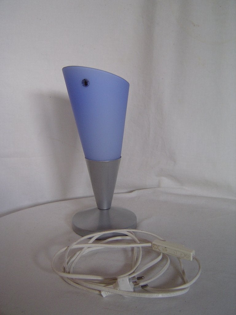Vintage blauw glazen tafelamp Kryolit Ikea jaren 80-90, Blauw, Gebruikt, Vintage, 28 cm