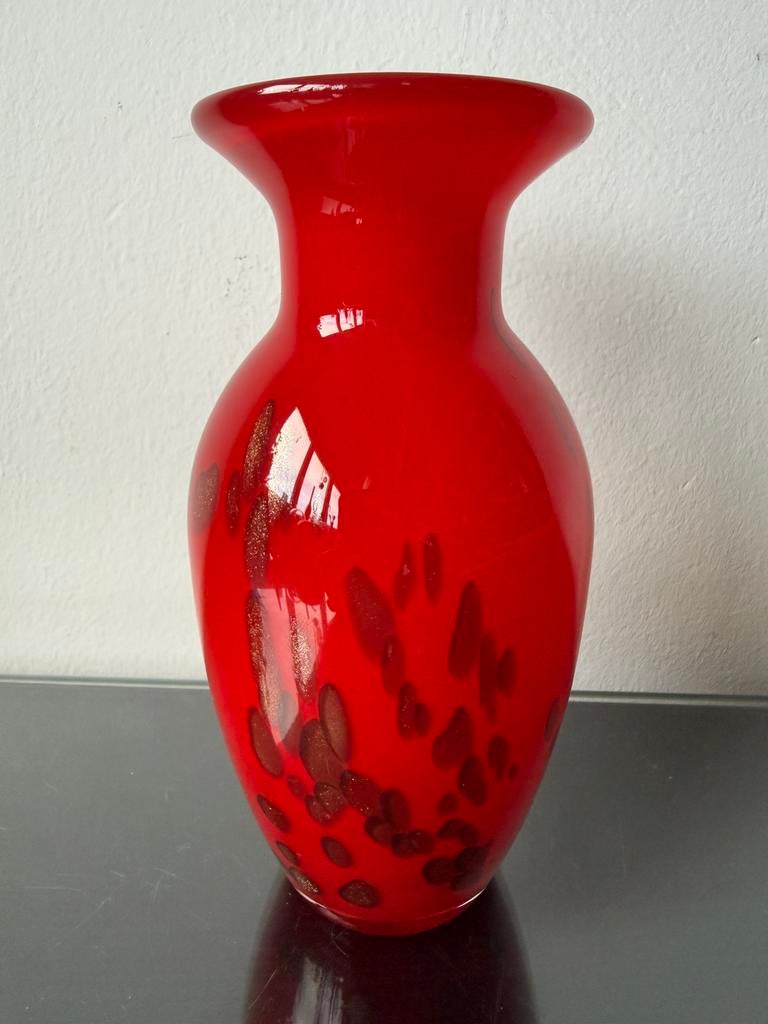 Murano vaas Nason rood met goud Aventurijn, Antiek en Kunst, Ophalen of Verzenden