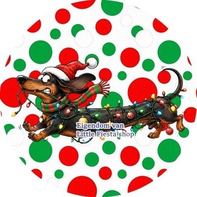 lf810 ouwel kerst teckel 20x4,7cm eetbare cupcake rondjes, Ophalen of Verzenden, Nieuw, Cupcakes, Versiering