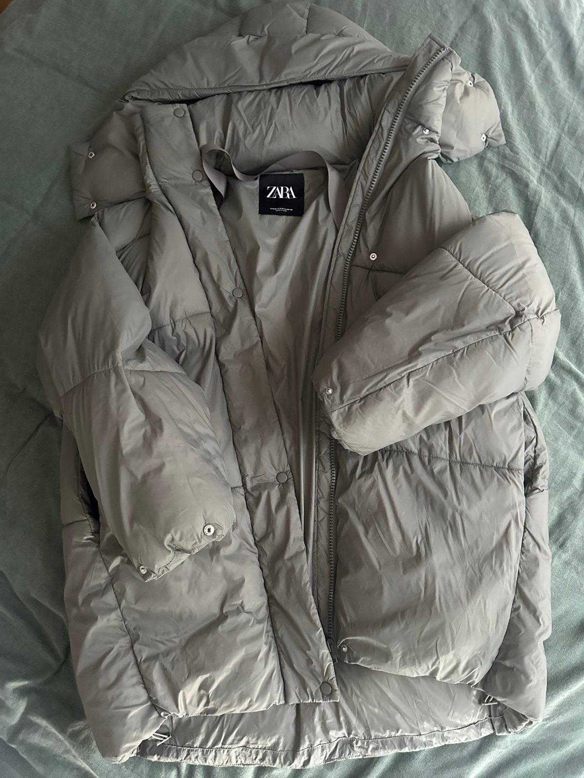 Zara puffer bomber parka dames winter jas grijs, Ophalen of Verzenden, Zo goed als nieuw, Maat 38/40 (M), Grijs