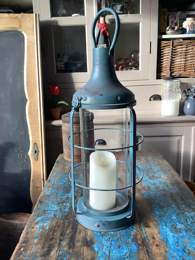 Sfeervolle Retro lantaarn , kaarsenhouder, aqua blauw., Ophalen of Verzenden