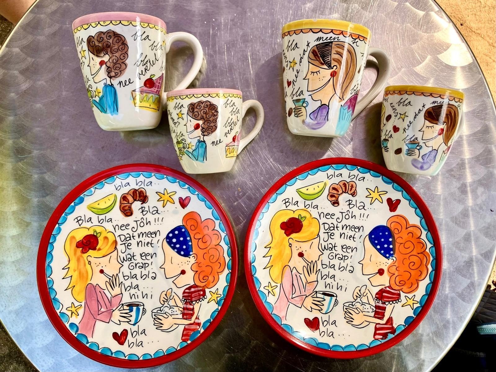 Blond Amsterdam servies: 2 kopjes, 2 schotels, 2 mokken, Ophalen of Verzenden, Gebruikt