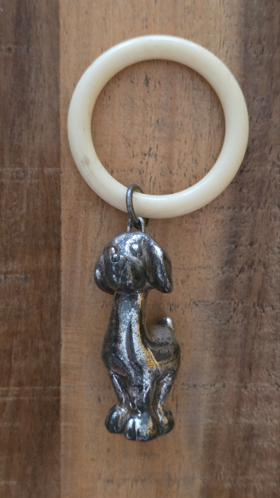 Antieke bijtring hondje, zilver, been, Antiek en Kunst, Antiek | Speelgoed, Ophalen of Verzenden