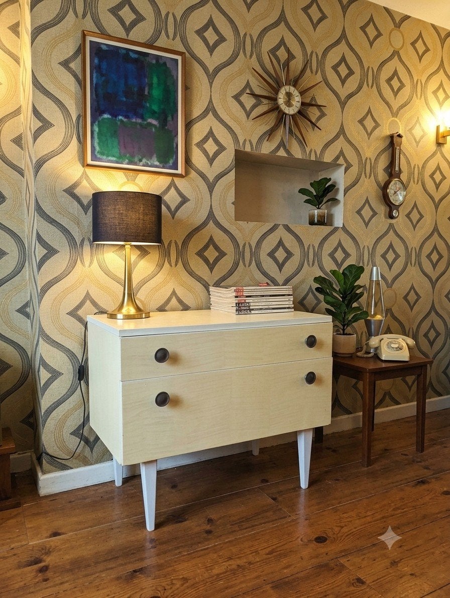 In zeer goede staat Retro nachtkastje geel uit '60, Ophalen, Gebruikt, 1 of 2 laden, Retro jaren 70