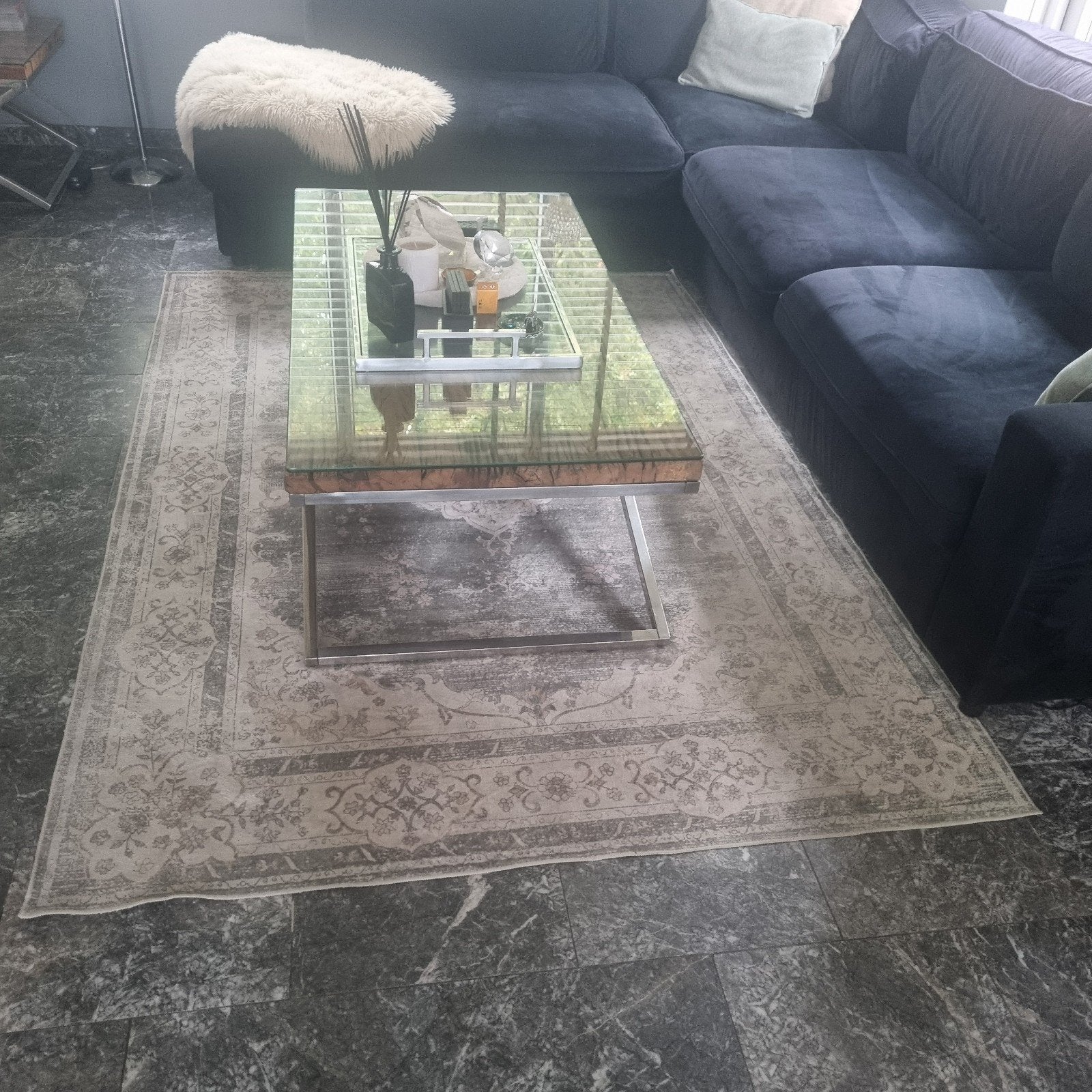 Vintage vloerkleed met klassiek patroon, Beige, 200 cm of meer, Ophalen of Verzenden, Zo goed als nieuw