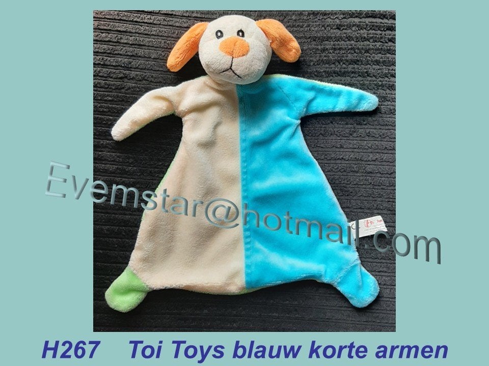 H267 Hond Toi Toys knuffeldoekje blauw hondje korte armen, Ophalen, Zo goed als nieuw, Hond