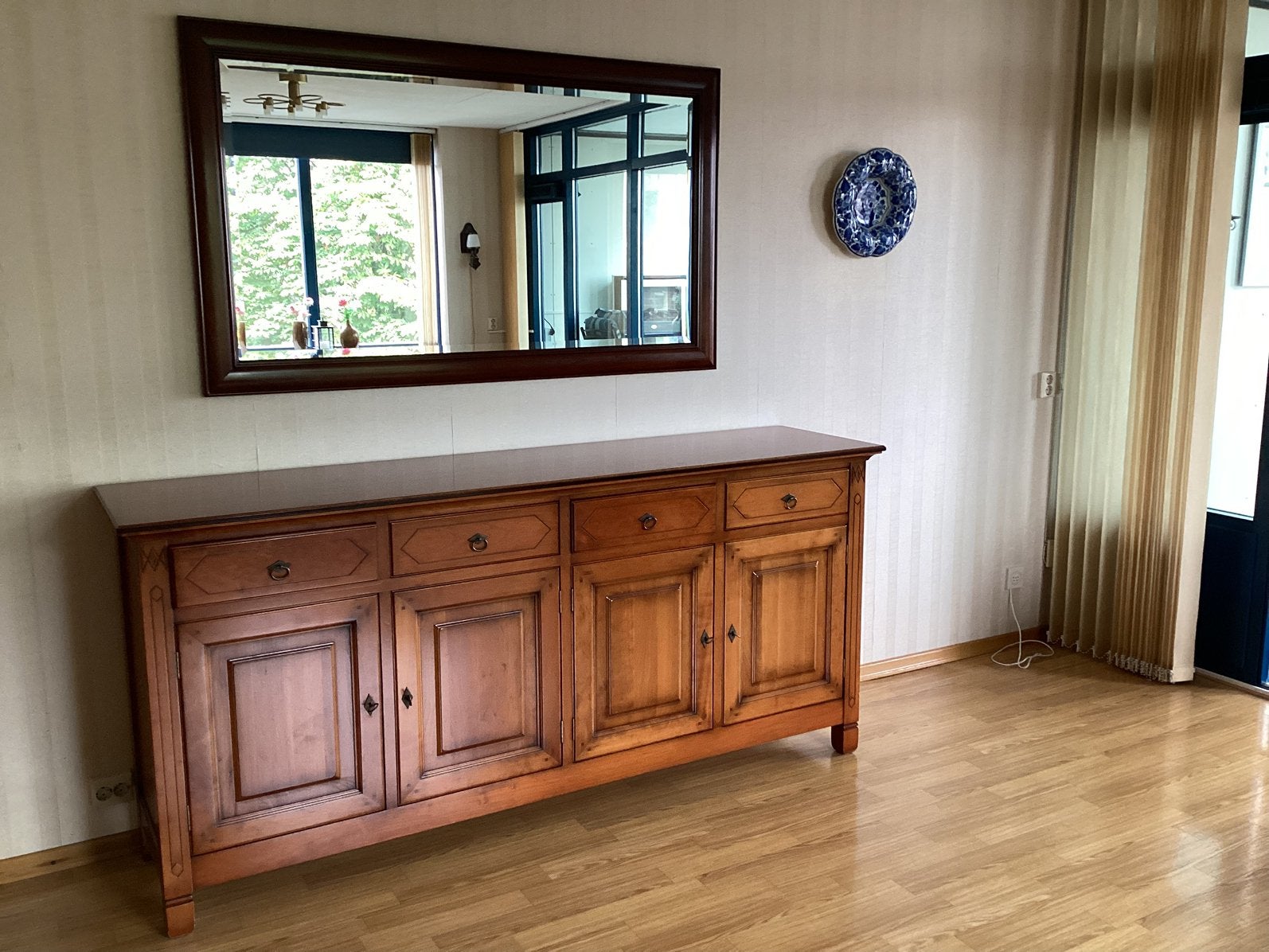 Spiegel van massief kersenhout 150cmx90cm, Ophalen, Zo goed als nieuw, Rechthoekig, Minder dan 100 cm