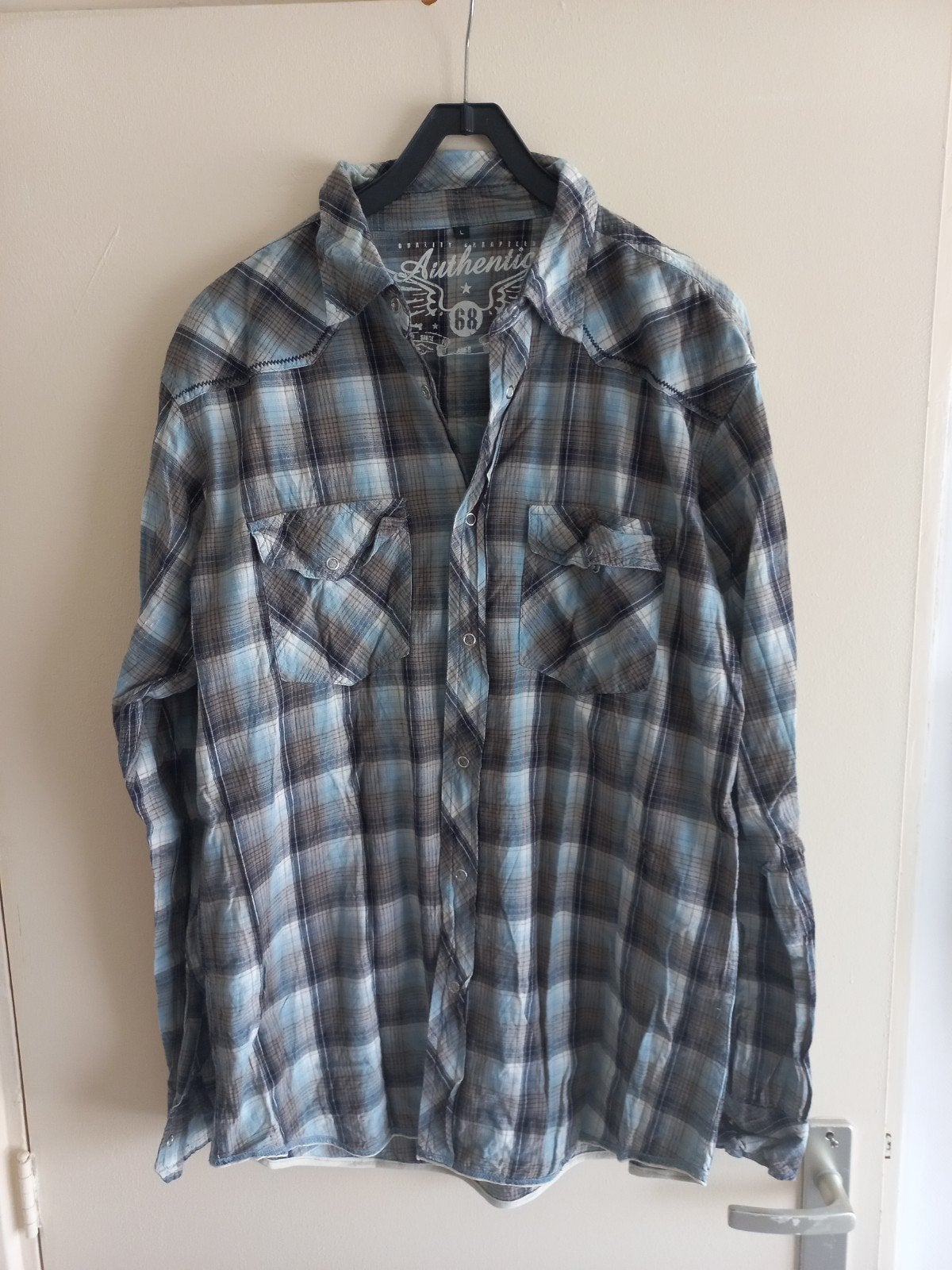 Blouse authentic mt L, Kleding | Heren, Overhemden, Ophalen of Verzenden, Zo goed als nieuw, Blauw
