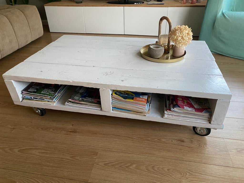 Salontafel van steigerhout, Huis en Inrichting, Tafels | Salontafels, Ophalen, Gebruikt, 100 tot 150 cm, 50 tot 100 cm