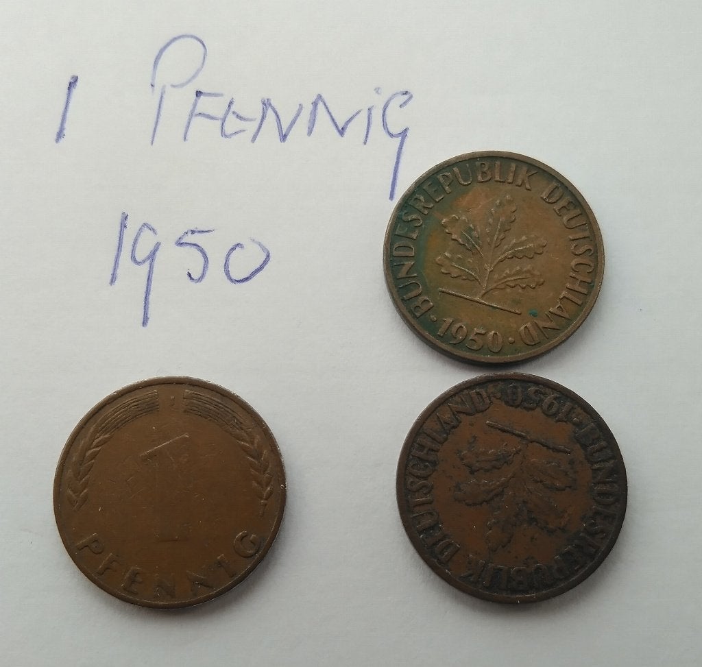 1 Pfennig 1950 Duitsland ( 3 munten ), Ophalen of Verzenden, Duitsland, Losse munt