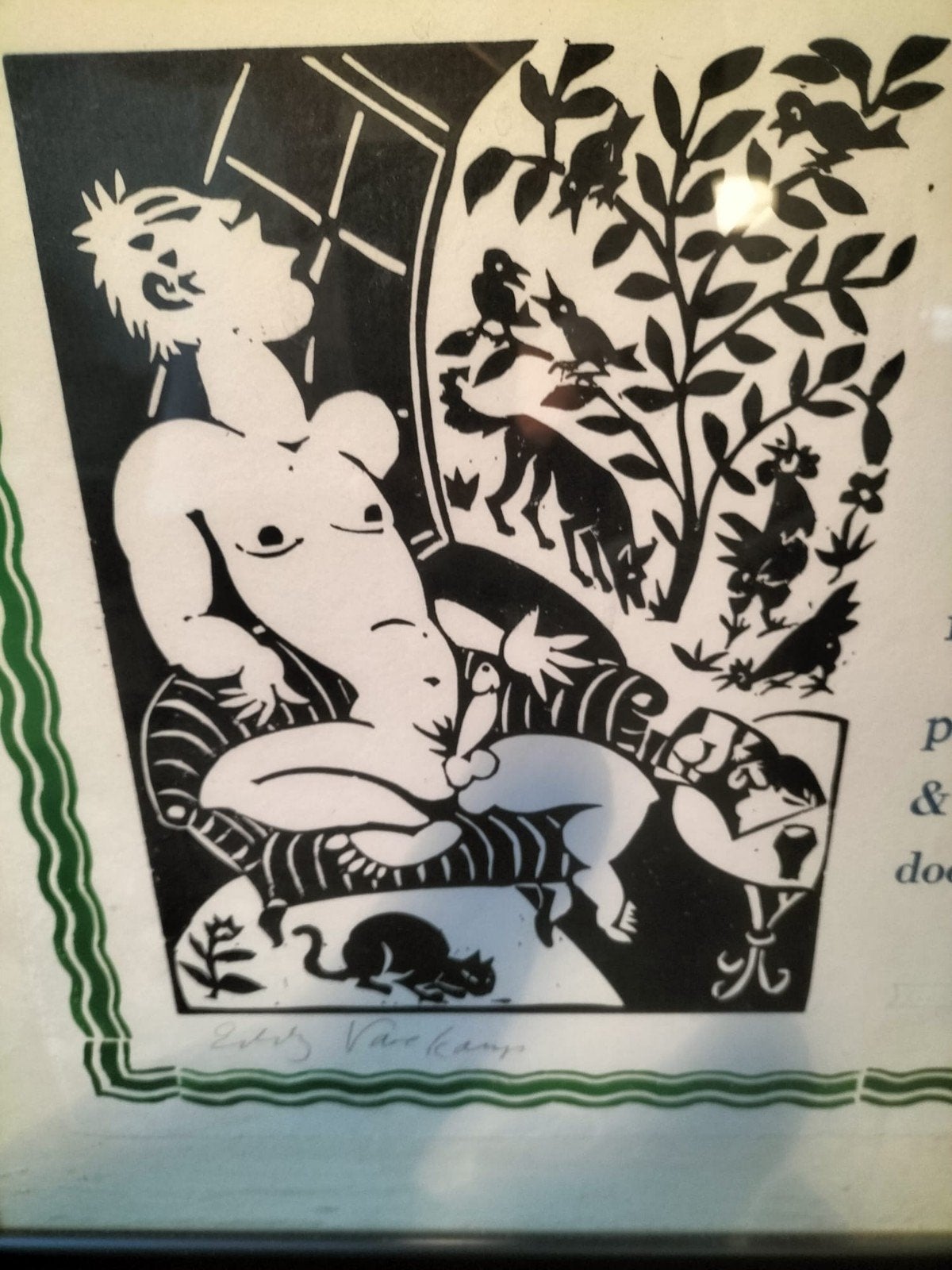 Eddy Varekamp - Houtsnede met erotische voorstelling, Dagelijks leven, 1950 - 1999, Ophalen of Verzenden, Gesigneerd