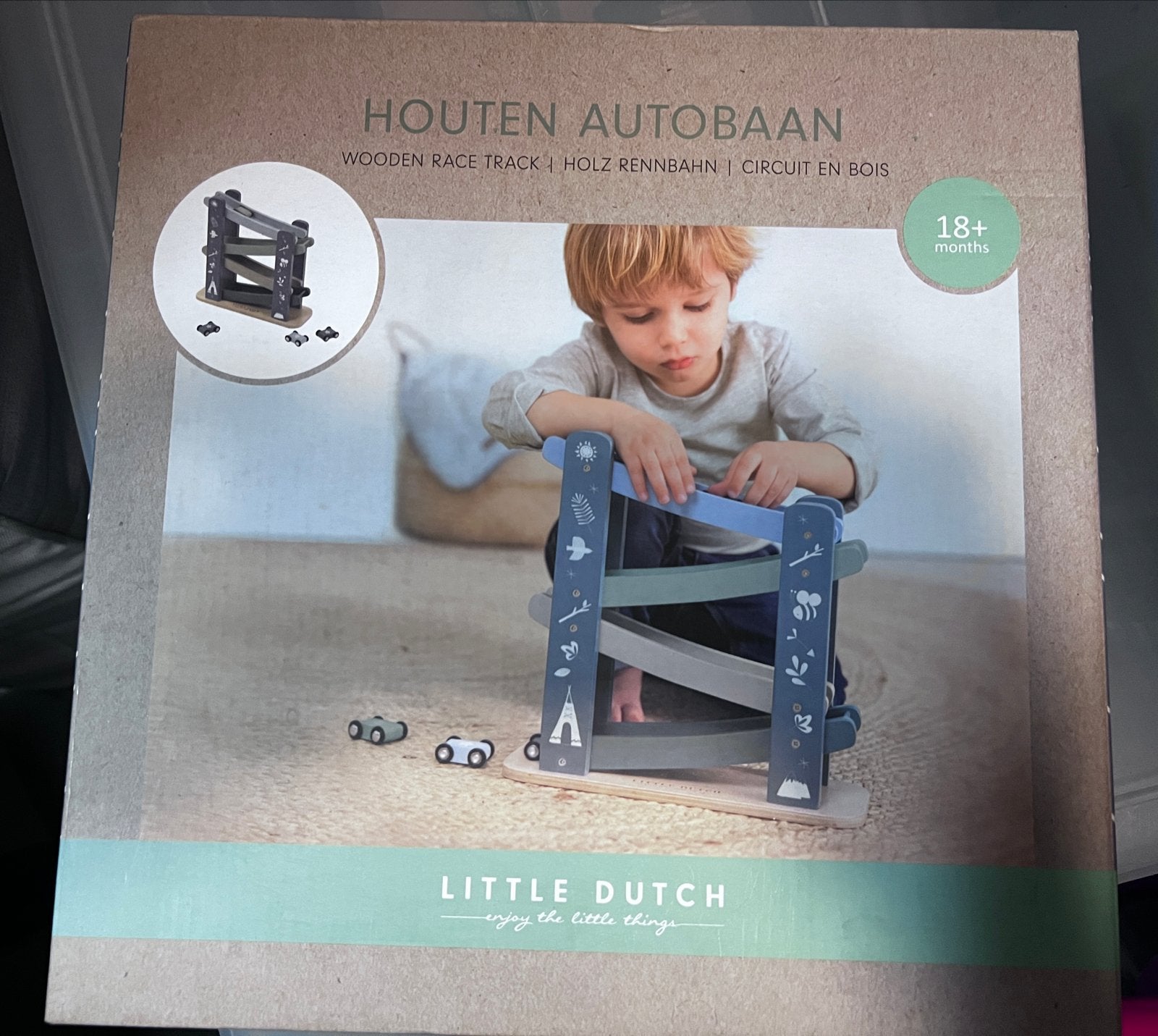 Nieuwe Little Dutch Houten Autobaan met 4 Auto's, Ophalen of Verzenden, Nieuw, Rij- of Hobbelspeelgoed