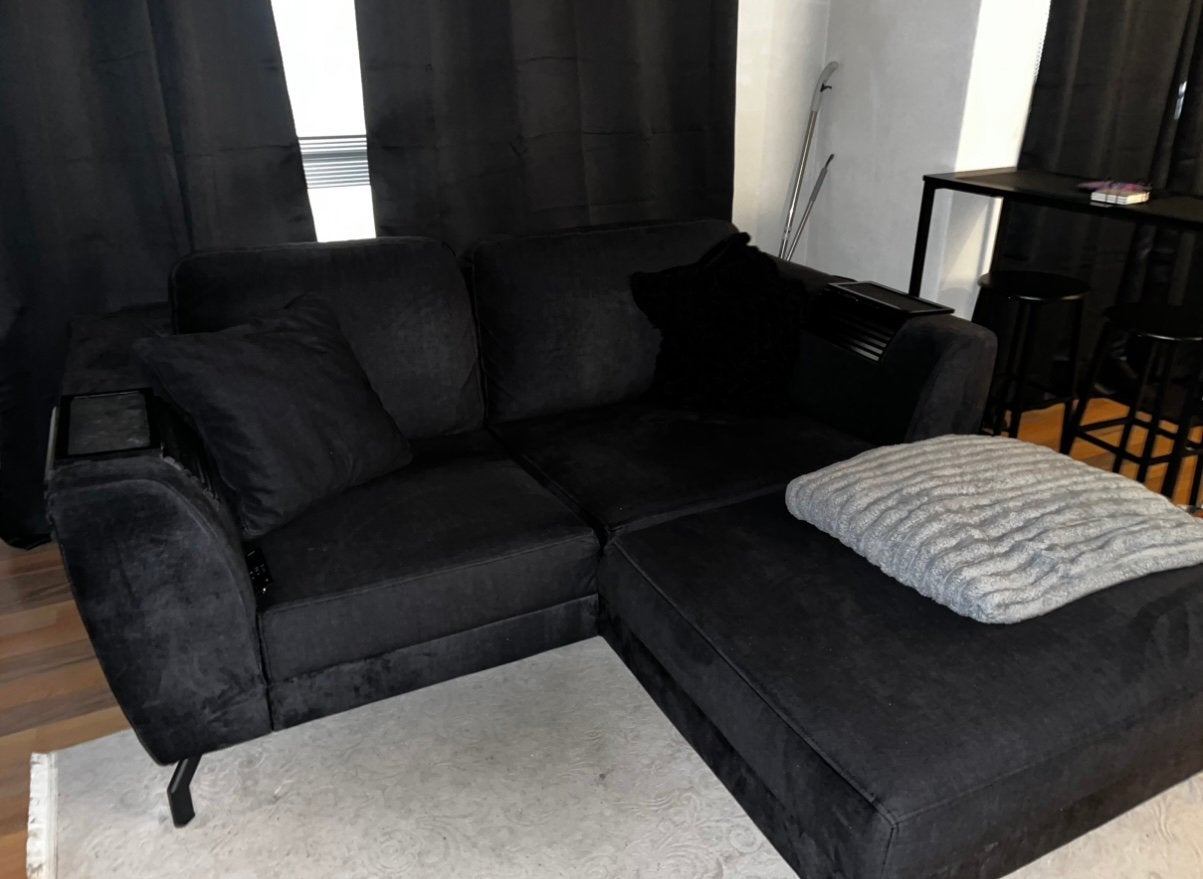 Zwarte hoekbank Z.S.M ophalen!, Ophalen, Gebruikt, 125 tot 150 cm, Hoekbank