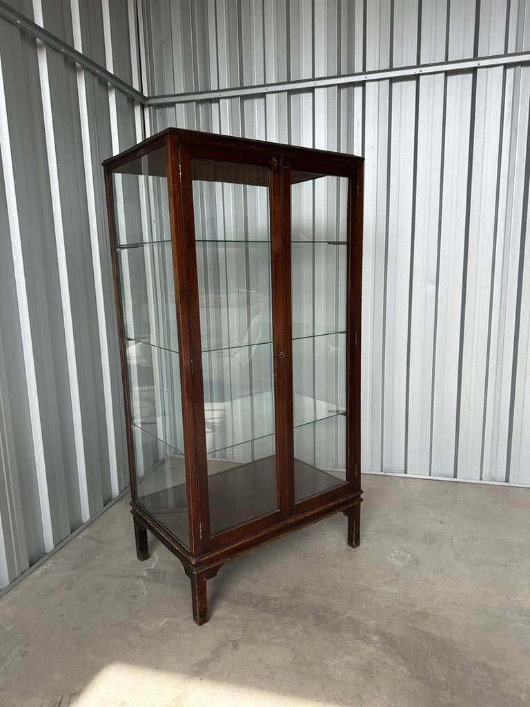Antieke mahoniehouten vitrinekast met glazen schappen, Ophalen, Antiek Mahonie, 50 tot 100 cm, 150 tot 200 cm
