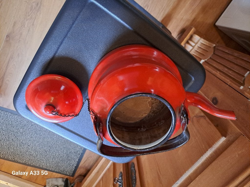 Emaille koffie of thee water kan, Ophalen, Overige materialen, Rood, Gebruikt