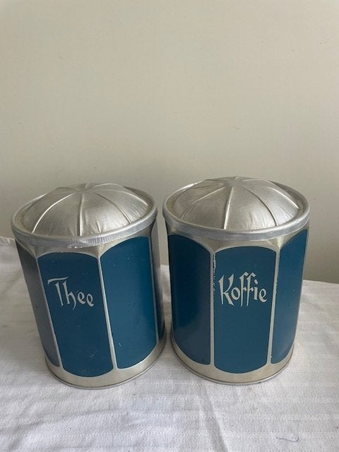2 Vintage  achtkantige voorraad bussen jaren 1920/1950, Antiek en Kunst, Antiek | Keukenbenodigdheden, Ophalen of Verzenden