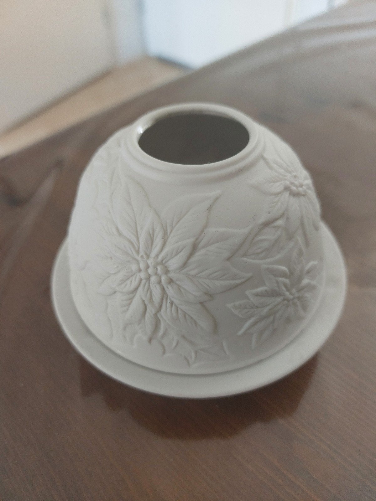 windlichtje voor kerst met kerstroos poincette, Steen/keramiek, Ophalen, Zo goed als nieuw