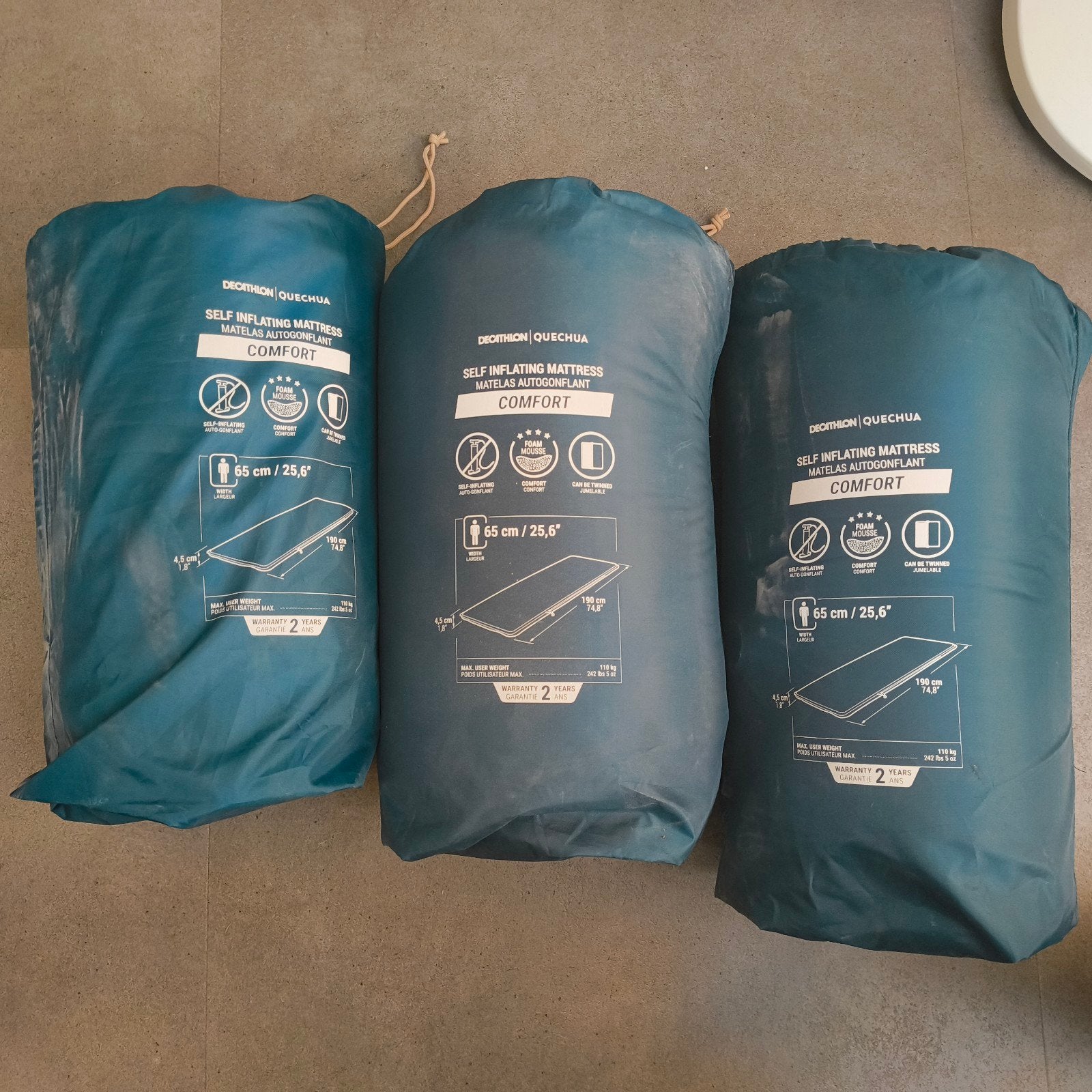 3x Quechua Zelfopblazende Matras Comfort - 1 Persoons, Caravans en Kamperen, Luchtbedden, Ophalen of Verzenden