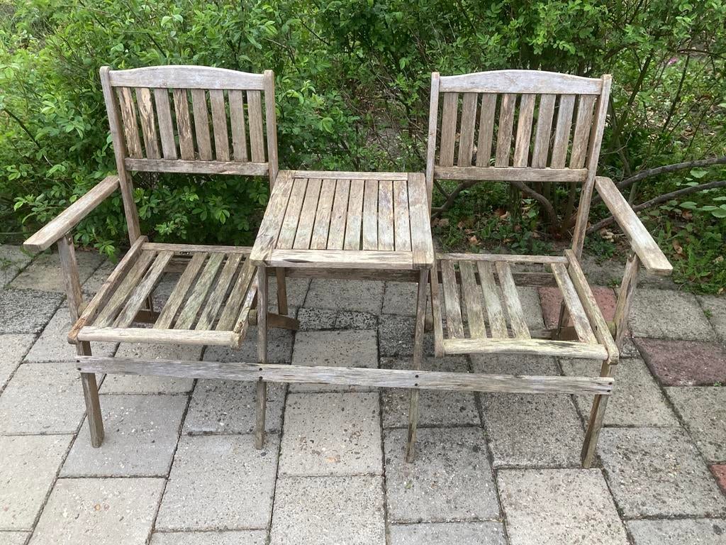 Leuk hardhouten tuinset bankje zitje, Tuin en Terras, Ophalen, Gebruikt, Hout