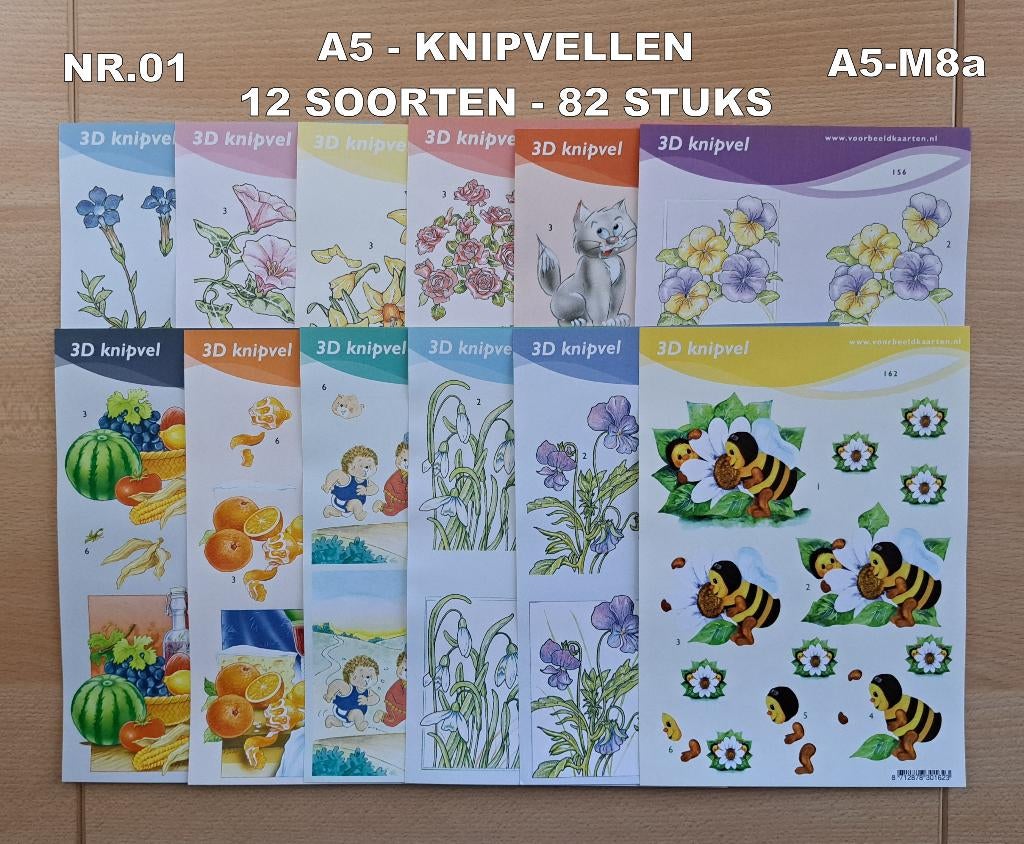 08a..A5-3D KNIPVELLEN 59 SOORTEN-488 VELLEN serie 3D KNIPVEL, Ophalen of Verzenden, Nieuw, Overige thema's, Knipvel