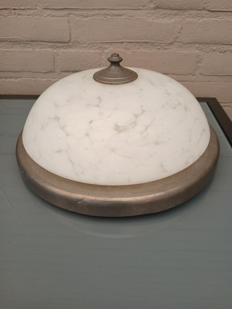 Luxe plafonnière met tinnen rand, Ophalen, Zo goed als nieuw, Glas