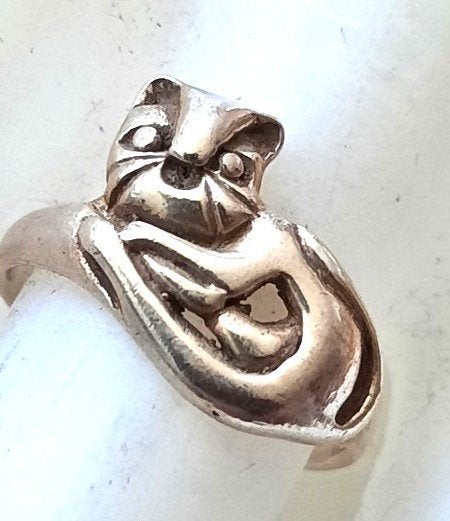 Leuke zilveren ring met kat, poes 925 (6404-1517), Ophalen, Dame, Zilver, Zilver