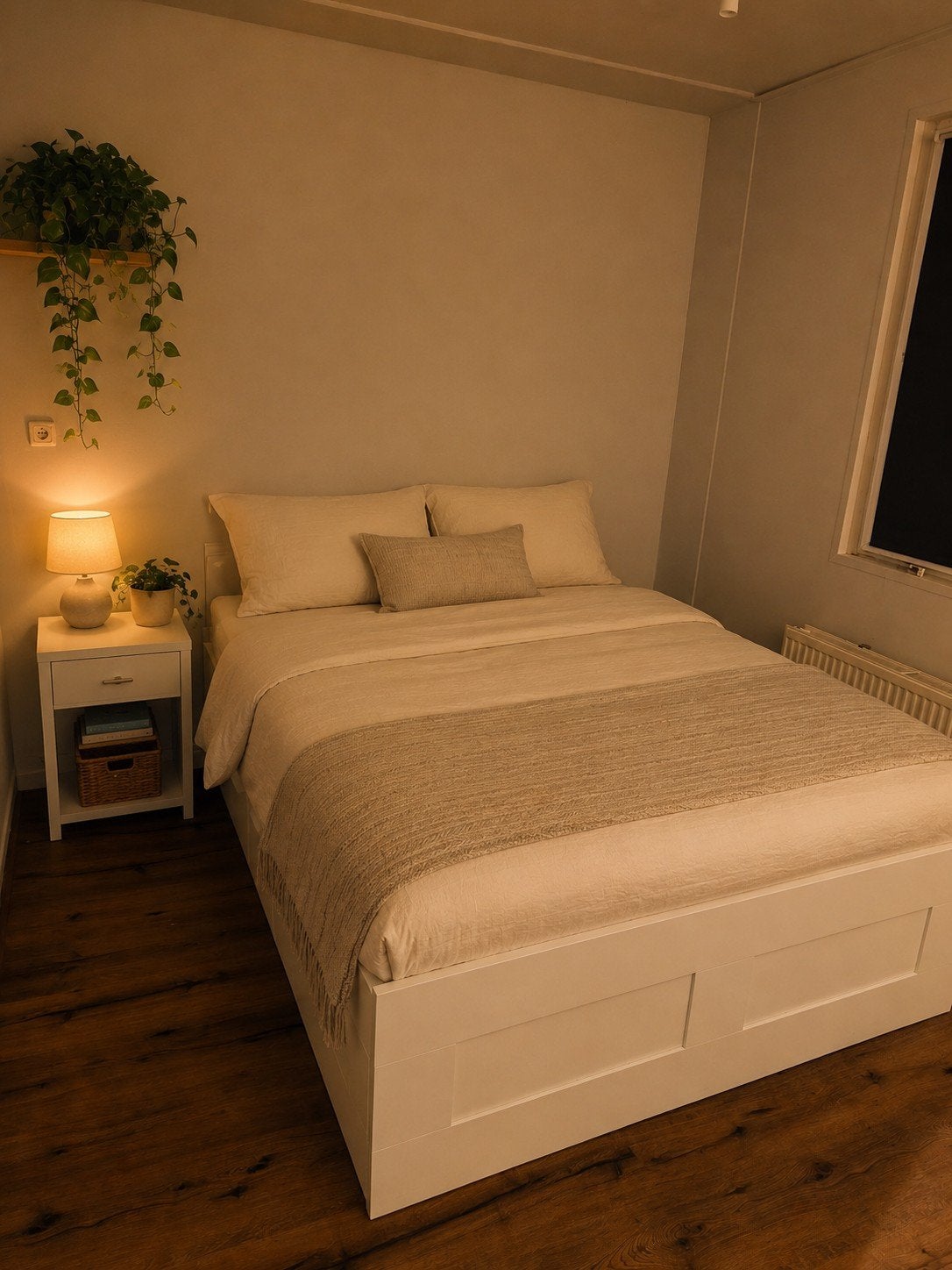 Ikea bed met lades, 140 cm breed, Gebruikt, Wit, Tweepersoons, Hout