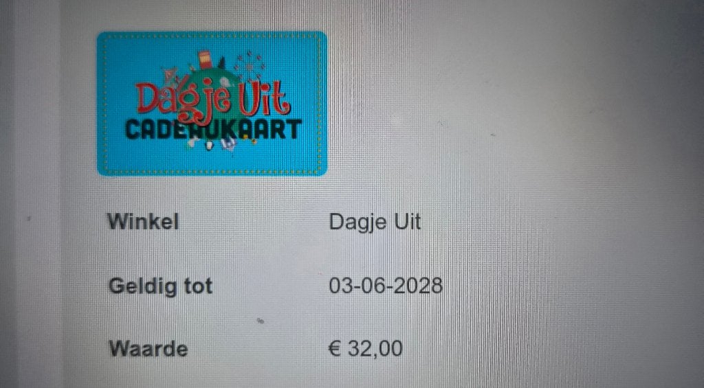 Kado kaart " dagje uit", Tickets en Kaartjes, Eén persoon, Cadeaubon, Overige typen