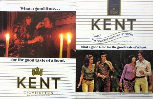 6 oude advertenties reclames Kent sigaretten 71-72 sigaret, Ophalen of Verzenden, Gebruikt, Sigarenbandjes
