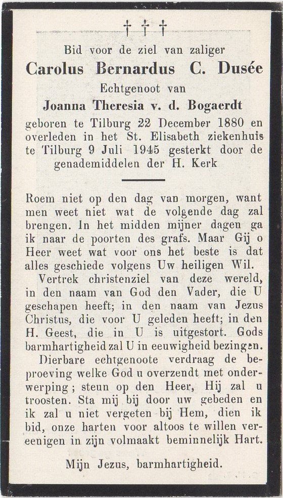 Carolus Dusée 1880 Tilburg + 1945 Tilburg, 64 jaar oud, Verzenden