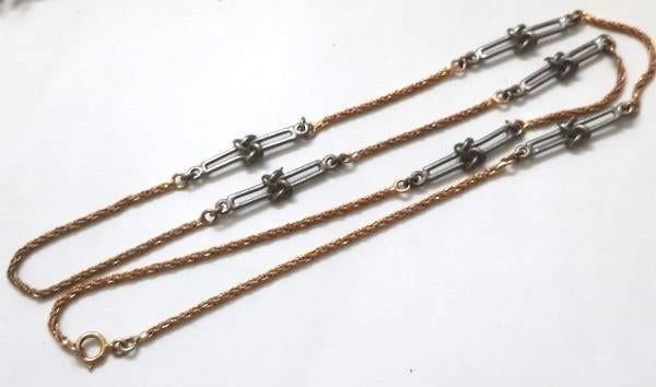 Lange tweekleurige Koordketting met Balkschakels (6917-252), Ophalen, Zo goed als nieuw, Goud, Overige materialen