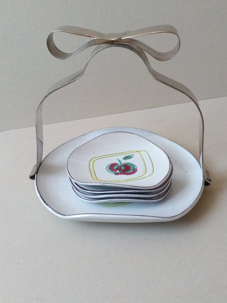 Vintage schalenset met beugel. Fruitdecoratie. Handgemaakt, Ophalen of Verzenden