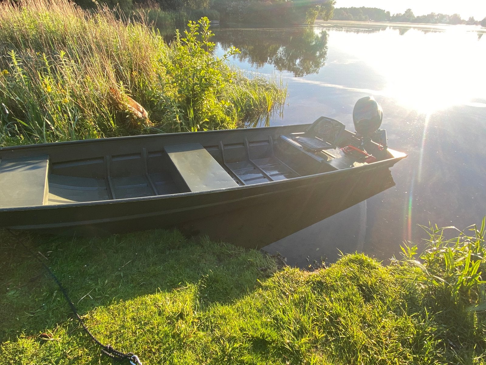 Aluminium platbodem met yamaha 9.9. 4takt, Ophalen, Zo goed als nieuw, Aluminium